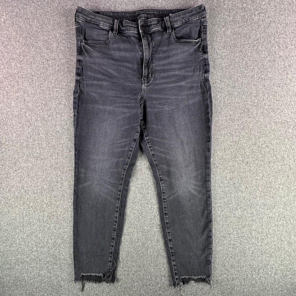 American Eagle Jeggings Womens 18 Super Hi-Rise Black Super Stretch Raw Hem